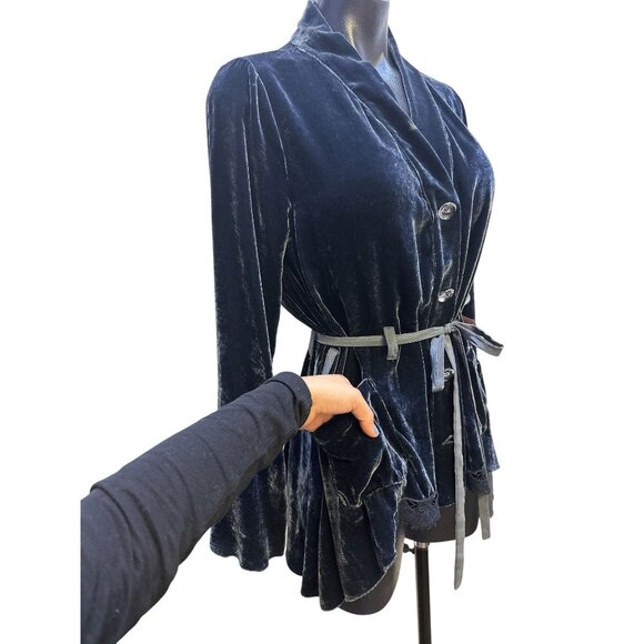 Love And Liberty Blue Velvet Tie-Waist Blazer Jacket w/Pockets Size S - Picture 6 of 10
